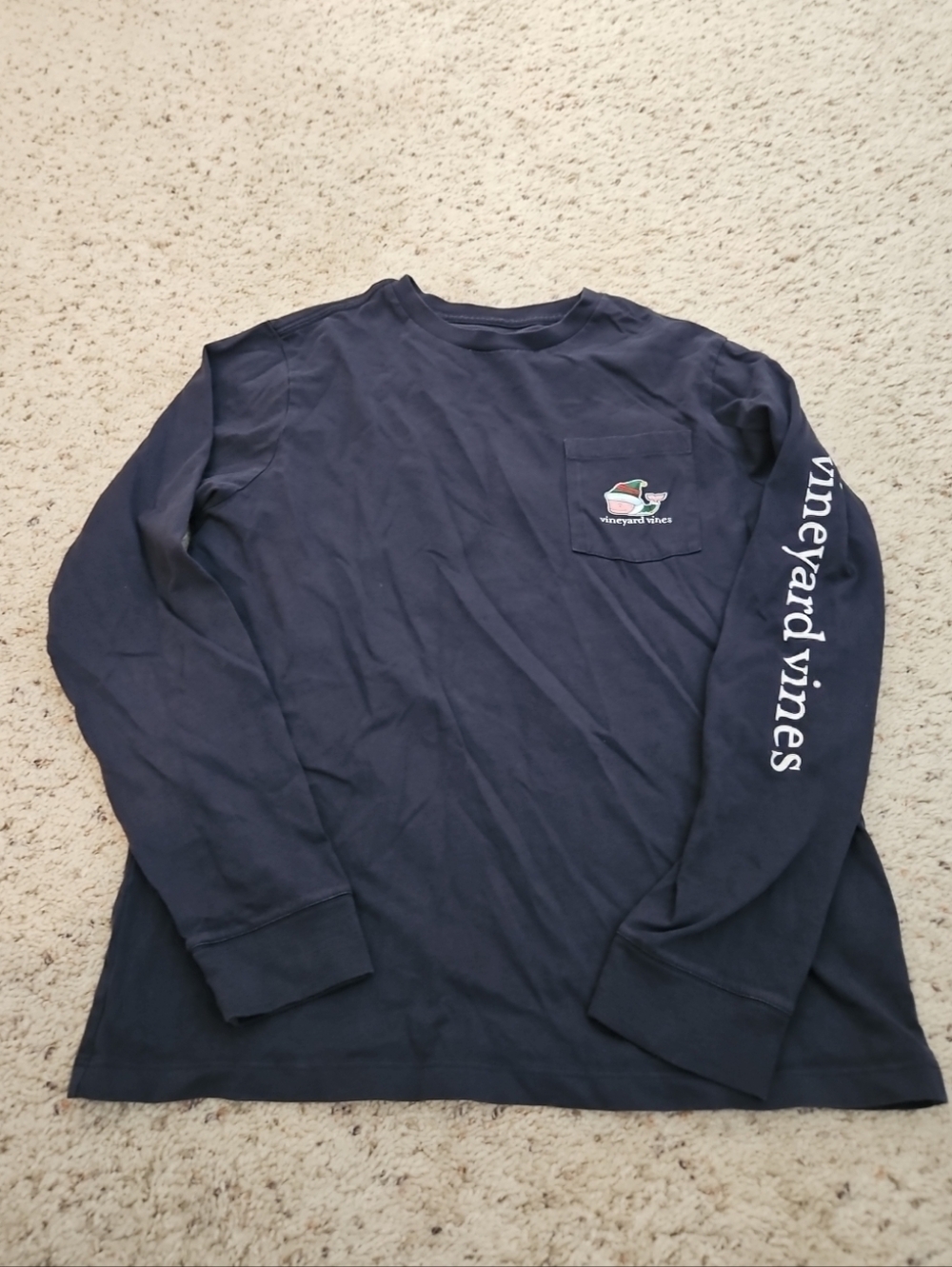 Vineyard Vines Shirt Boys Large  Merry Christmas Elf Whale Long Sleeve Navy